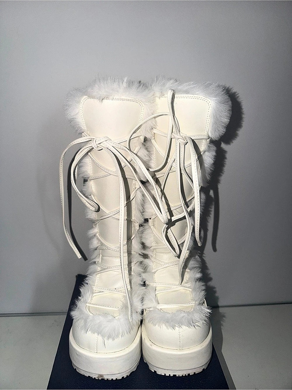 DEMONIA Faux Fur Chubby Boots White